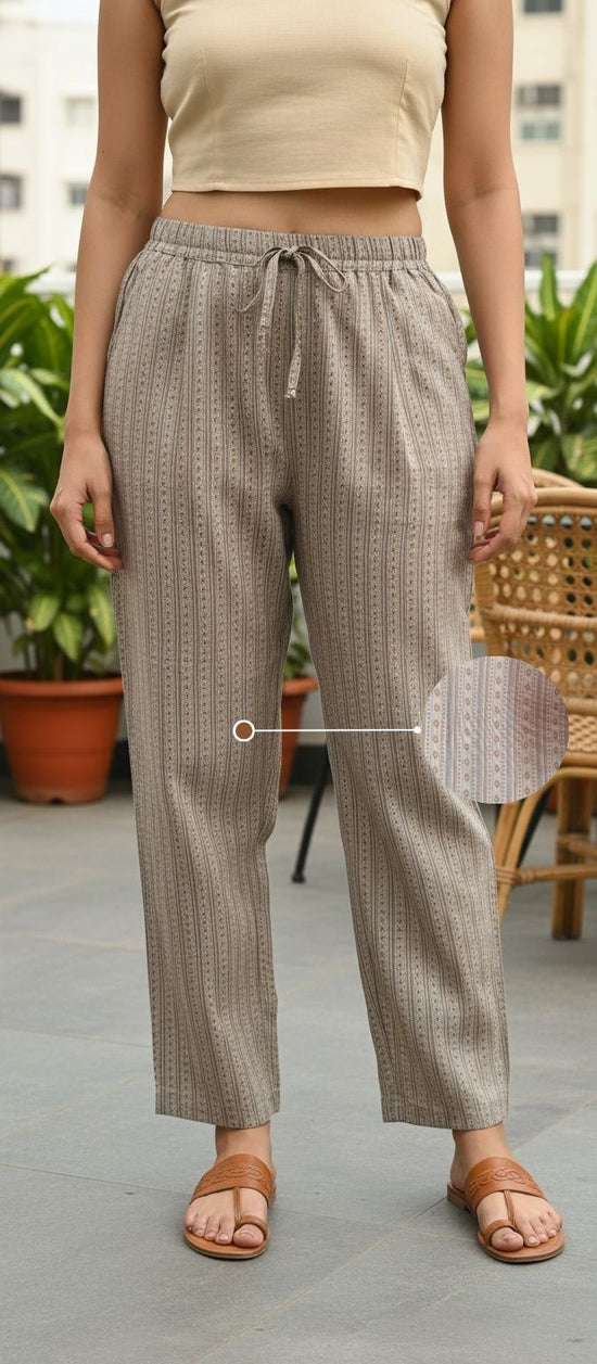 Beige Sandal printed Narrow Pant with Drawstring