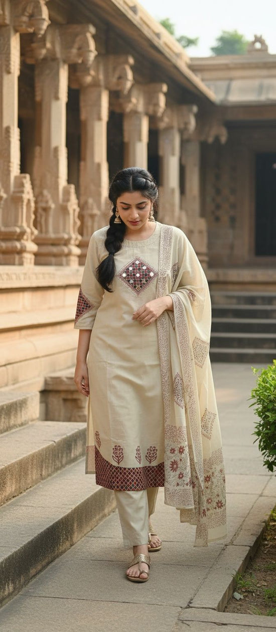 Beige Shade Dabu Cotton Salwar Set – CS015