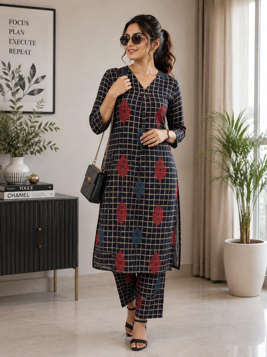 Black Chequered Kurta Pant Set – KP027