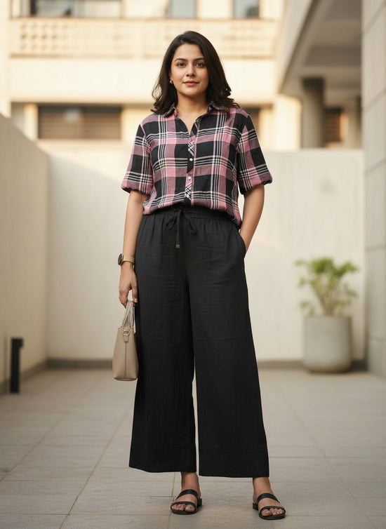 Black Cotton Palazzo Pant with Drawstring