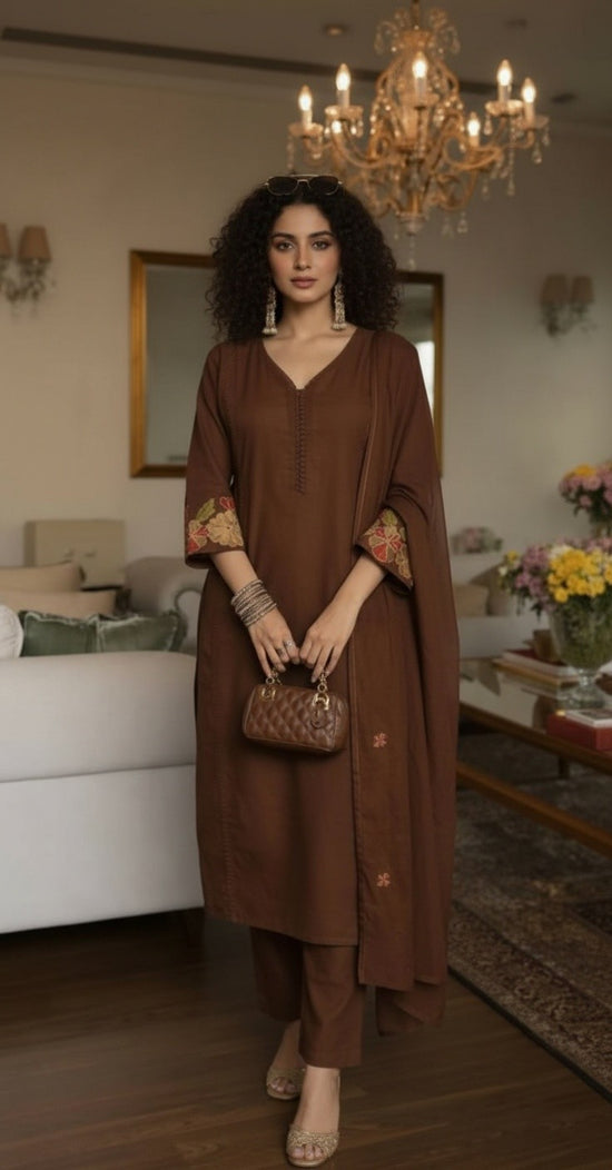 Brown Mul Cotton Salwar Set - CS006