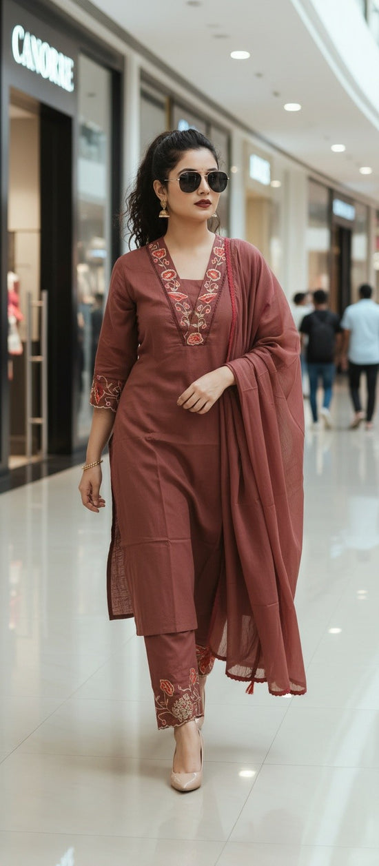 Brownish Red Cotton Salwar Set – CS020