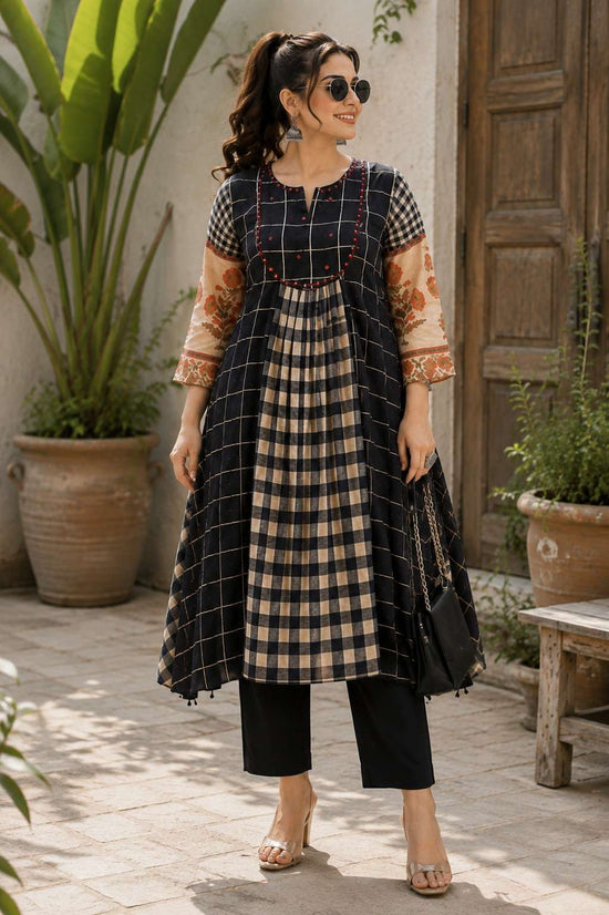Checked Cotton A-Line Kurta Pant Set – KP031