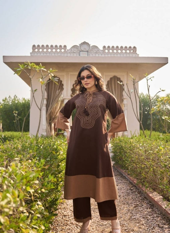 Chocolate Brown Designer Kurta Pant Set – KP026
