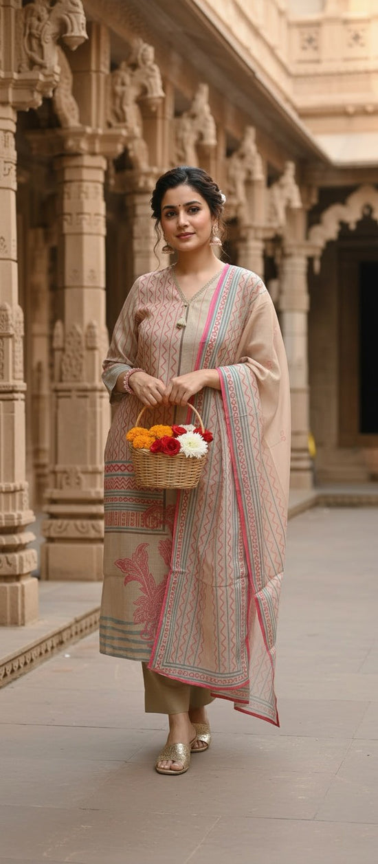 Classic Beige-Pink Linen Salwar Set - LS002