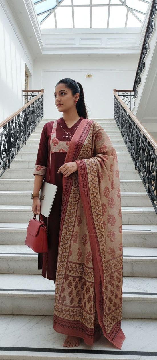 Classic Burgundy Cotton Salwar Set - CS001