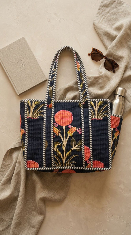Dark Blue Floral Lunch Bag