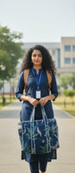 Dark Blue Quilted Medium Tote Bag