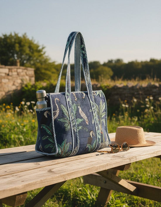 Dark Blue Quilted Medium Tote Bag