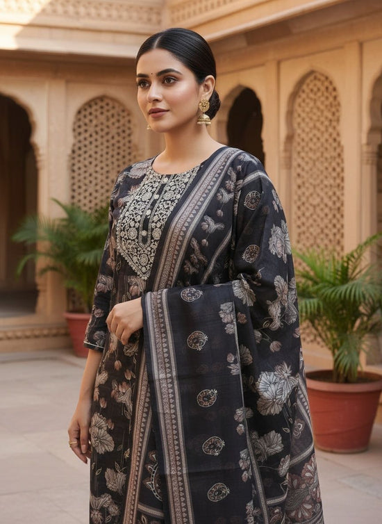 Dark Grey Floral Sequenced Salwar Set - MS002