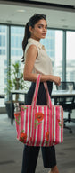 Dark Pink Striped Quilted Medium Tote Bag
