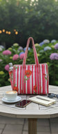 Dark Pink Striped Quilted Medium Tote Bag