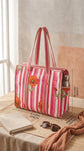 Dark Pink Striped Quilted Medium Tote Bag