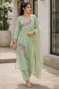 Dual shade Green Bamboo Linen Embroidered  Salwar Set – LS010