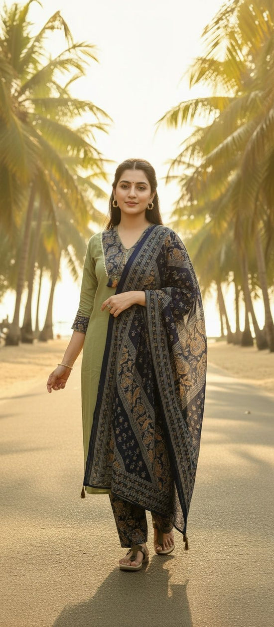 Green and Blue Mul cotton Salwar Set - CS004