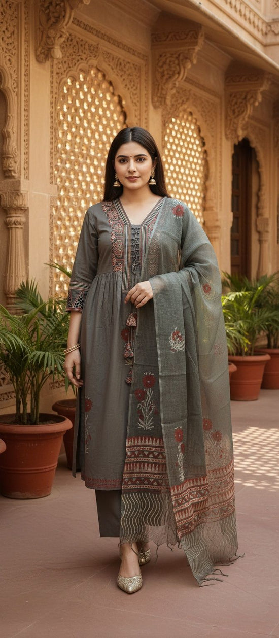 Grey Cotton Salwar Set - CS009