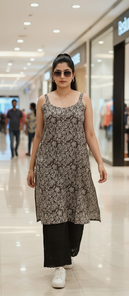 Grey Kurta in Cambric Cotton - HSK003