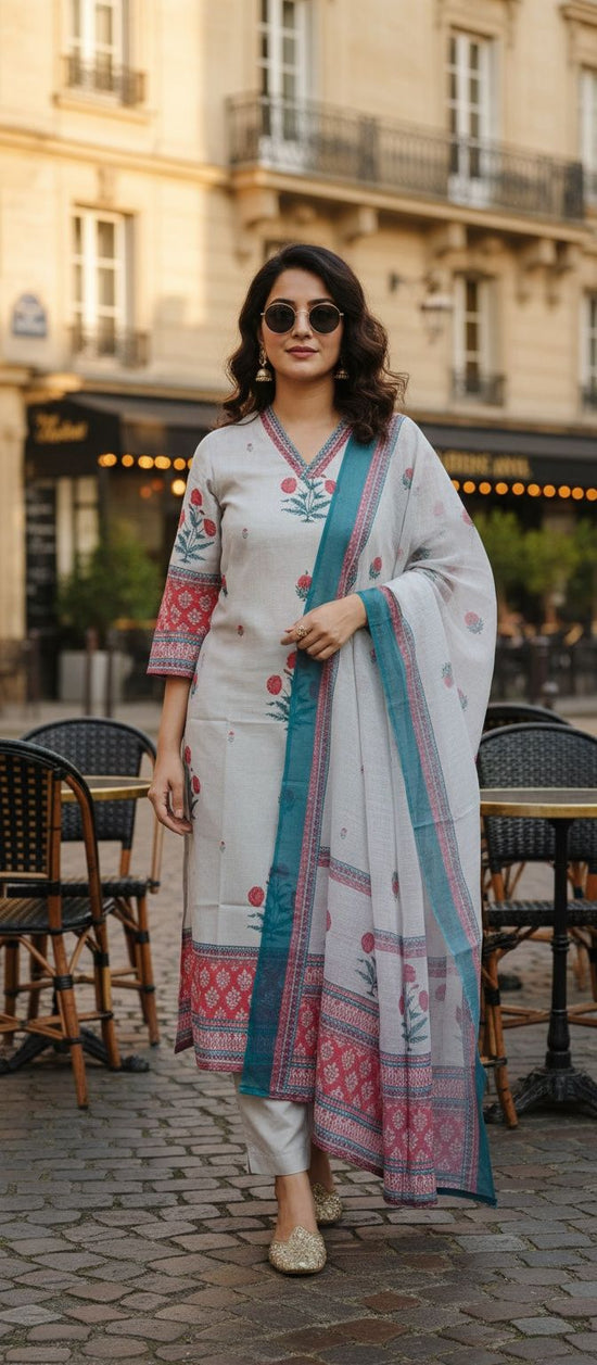 Greyish White Linen Salwar Set - LS005