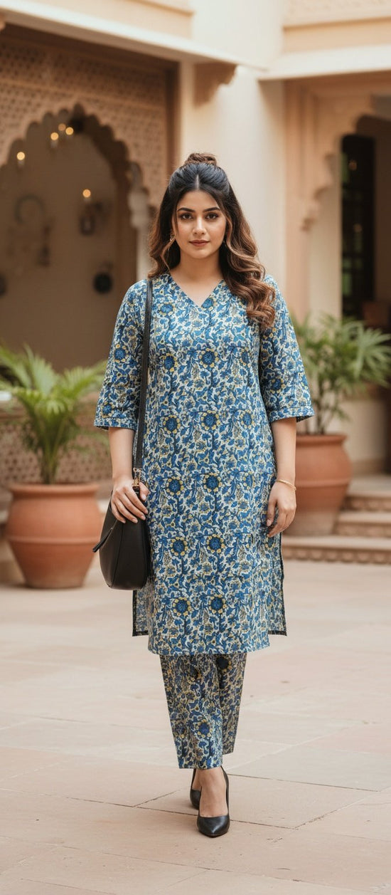 Indigo Blue Hand Block Printed Kurta Pant Set – KP021