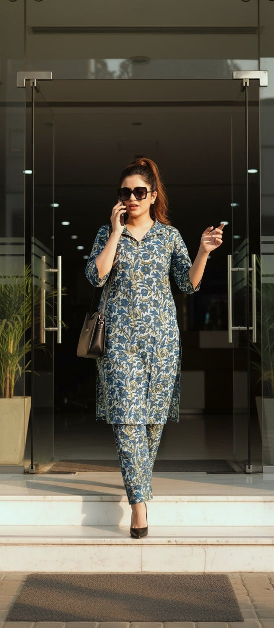 Indigo Blue Hand Block Printed Kurta Pant Set – KP021