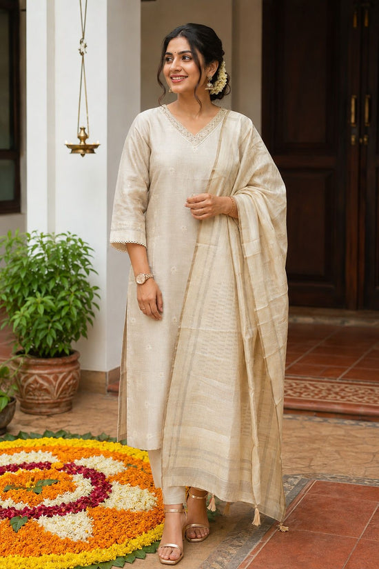 Ivory Linen Chanderi Salwar Set – LCS003