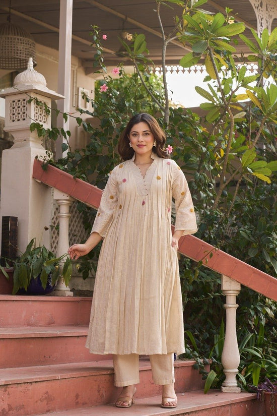 Khadi Embossed Floral A-Line Kurta Pant Set – KP030