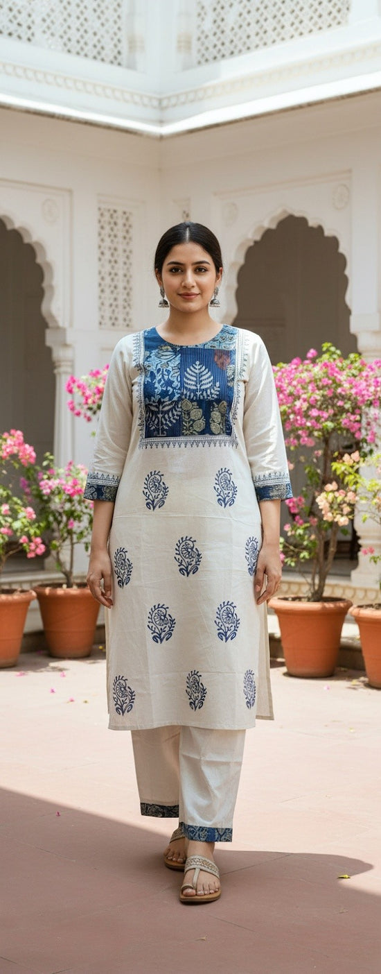 Khadi Kurta Pant set with Patch work Detailings - KP004