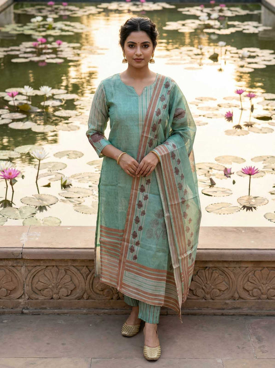 Luxe Tissue Salwar Set in Aqua Marine Digital Print - TS001