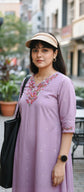 Mauve shade Handloom Cotton Kurta pant set with Hand embroidery - KP003