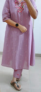Mauve shade Handloom Cotton Kurta pant set with Hand embroidery - KP003