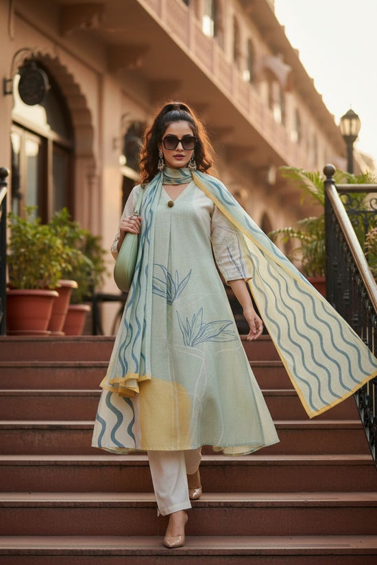 Mint Aqua Digital Linen Slub Designer Salwar Set – LS008