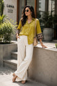 Mustard Bandhani Print Natural Crepe Shirt – SH002