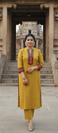 Mustard Yellow Kurta Pant set with Ajrakh patch - KP002