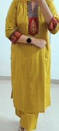 Mustard Yellow Kurta Pant set with Ajrakh patch - KP002