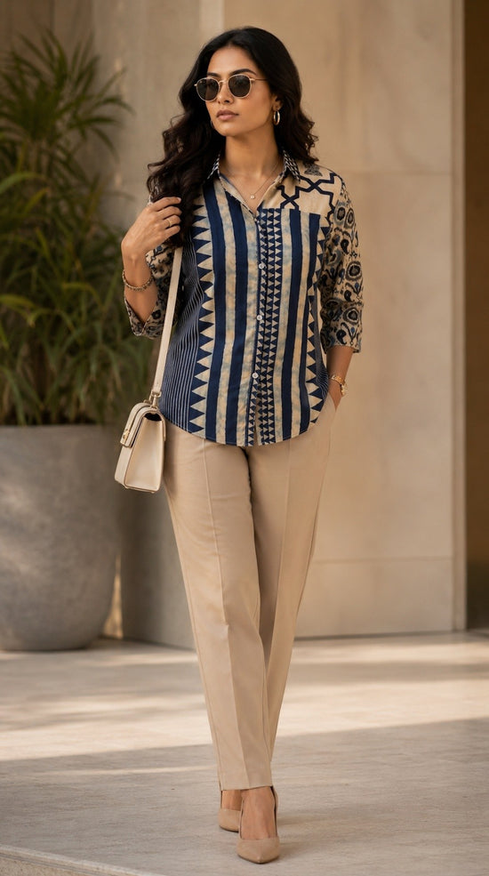 Natural Crepe Abstract Print Shirt – SH003