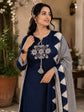 Navy Blue Striped Cotton Salwar Set – CS024