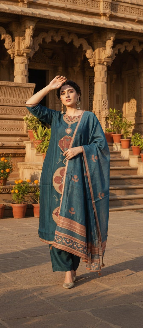 Peacock Blue Cotton Silk Salwar Set – CSS002