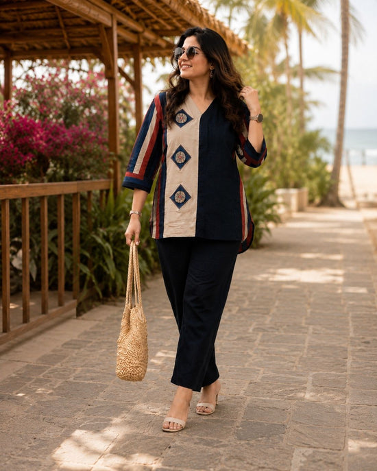 Premium Cotton Colour-Block Co-ord Set – CDS010