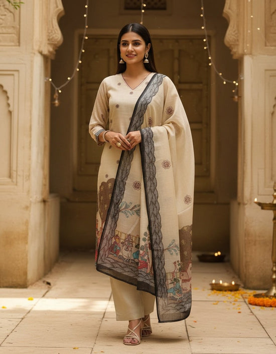 Premium Half White Cotton Silk Salwar Set - CSS001
