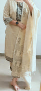 Premium Half white Linen chanderi Salwar Set - LCS002