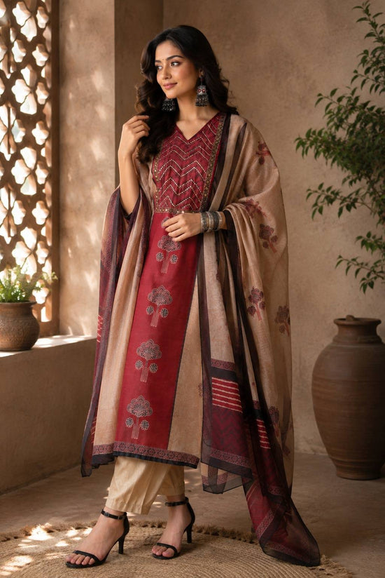 Premium Mulchanderi Printed Straight Kurta Set – MCS005