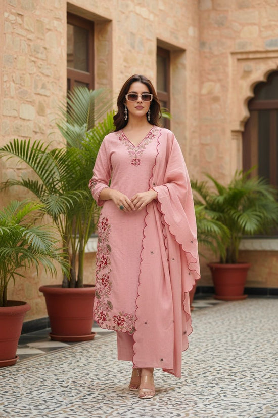 Premium Pink Schifli Cotton Embroidered Salwar Set – CS022