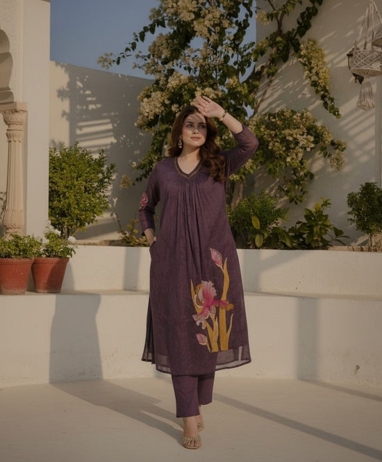 Premium Purple Mul Cotton Kurta Pant Set – KP025