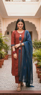 Red with Blue Dabu Cotton Salwar Set - CS011