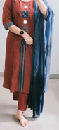 Red with Blue Dabu Cotton Salwar Set - CS011