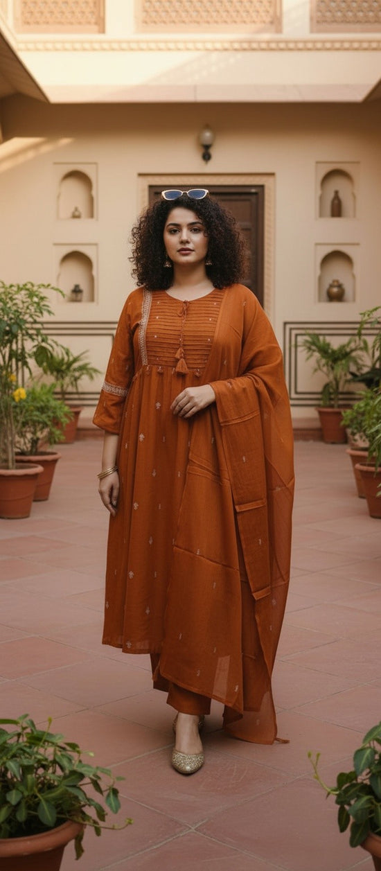 Rust Orange Mul Cotton Salwar Set - CS012