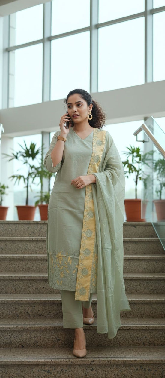 Sage Green Cotton Salwar Set – CS017