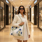 White & Blue Quilted Large Tote Bag