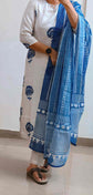 White & Indigo Linen Block Print Salwar Set - LS001