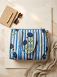White with Blue Striped Quilted Medium Tote Bag